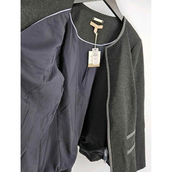 New Talbots Grey Lux Knit Tipped Jacket Trimmed in Classic Houndstooth Sz 16W - Picture 3 of 6